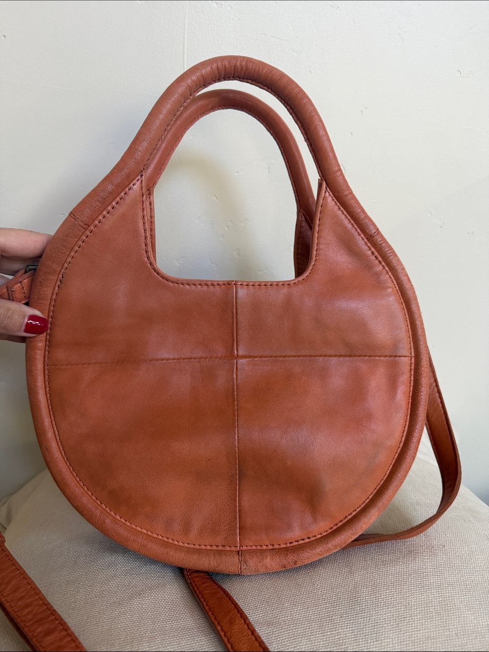 Anthropologie Tan Crescent Leather Shoulder Bag